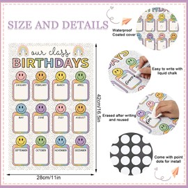 JarThenaAMCS Boho Happy Face Birthday Chart Poster Pastel Smile Face Birthday Chart Calendars for Bulletin Board Chalkboard Wall Decor, 11 x 16.5 Inch