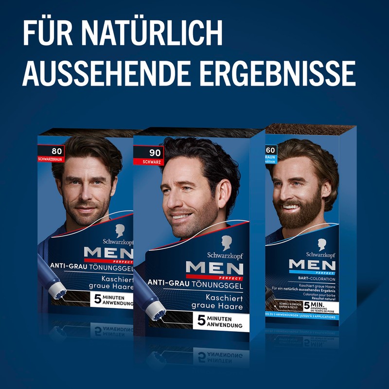 Schwarzkopf Men Perfect Anti-Grau Tönungs-Gel 90 Schwarz (80 ml), Haarfarbe