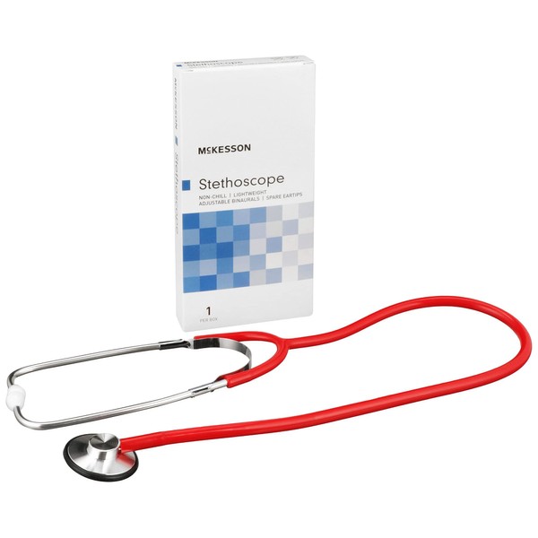 McKesson Stethoscope, Lightweight, Single Head, Diaphragm Only, Adjustable Binaurals, Red, 21 in, 1 Count