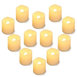 SHYMERY Velas votivas sin llama, duran 2 veces más, velas de té LED con luz blanca cálida parpadeante, pequeñas velas eléctricas falsas realistas para bodas, mesas, al aire libre, paquete de 12