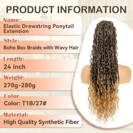 Lovenea Drawstring Ponytail for Women 24 inch Boho Braids with Long Wavy Hair Clip in Ponytail Extension Synthetic Hair Extensions Ponytail for Daily Use (T1B/27#, 24 Inch)