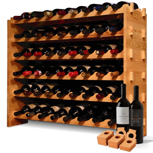 Uva Nova Large Wine Rack | Wine Rack Wood | Wine Cellar Racks | 53 Bottle Wine Bottle Storage | Pine Wood Magnum Bottle Wine Rack Fits 8 Magnum Bottles