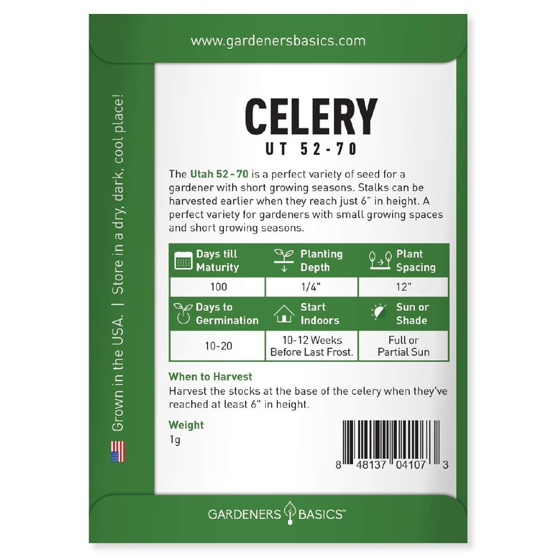 Gardeners Basics, Celery Seeds for Planting - UT 52-70 Variety