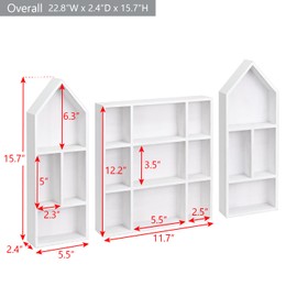 Ikee Design 3 Pcs Set Wooden Shadow Cubby Box Display Shelf Organizer Storage Shadow Box for Collectibles, Mini Figures, 17 compartments, White Color, 22.8W x 2.4D x 15.7H in