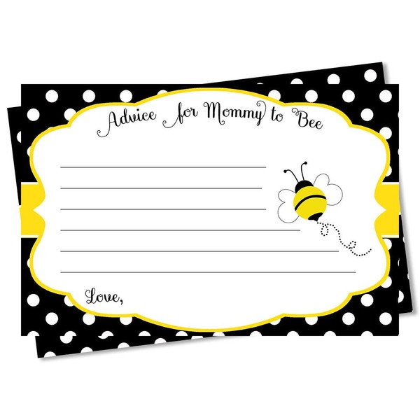Babee On the Way Baby Shower Advice Cards New Mom Cards New Baby Advice Parents Mommy Bumble Bee Theme Neutral Honey Hives Yellow Black Polka Dot Whats the Buzz Bees (24 Count)