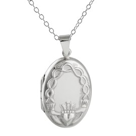 Sterling Silver Oval Irish Claddagh Locket Necklace, 18 Chain, Love Loyalty Friendship, Sterling Silver, No information