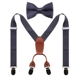 GUCHOL Suspenders Bow tie for Boys and Girls Adjustable Unisex Elastic With Strong Metal Clips(DarkGray, 26 INCH(1-5Year)