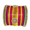 GOELX Festive Offer: Rani Pink Green and Gold Silk Thread
