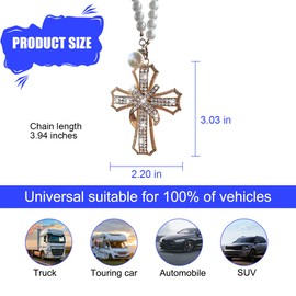 Zpana Bling Car Rearview Mirror Ornament, Crystal Rhinestone Cross Vehicle Rear View Mirror Pendant for Women Girls, Automotive Interior Hanging Charm, Universal for SUV RV Truck