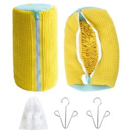 KATLKIU Shoe Wash Bang Set - 2 Reusable Shoe Wash Bags for Washing Machine and Dryer - with 2 Stainless Steel Shoe Dryers and 5 Anti-Yellowing Shoe Covers - Foldable and Space Saving - Yellow