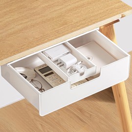 Under Desk Storage Drawer, White, Slide Out Design, 2 Installation Methods, for Office and Home