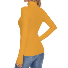 Biffxeu Yellow Turtleneck Sweaters for Women Ribbed Sweater Jumpers Knit Tops L