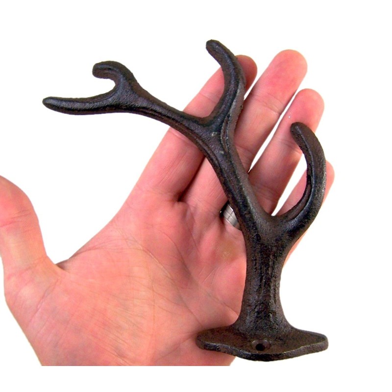 Rustic 4-Point Deer Antler Cast Iron Wall Hook 5.6 Inch