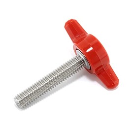 #10-32 x 1" Thumb Screw Stainless Steel - Red Tee Wing Plastic Knob - Fine Thread Thumbscrew - Length: 1.000" - Proudly Built in USA - Package of (4)