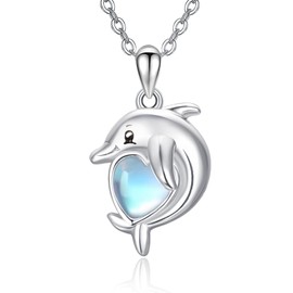 Dreamboat Dolphin Pendant Necklace for Women 925 Sterling Silver Moonstone Animal Jewelry Gifts for Dolphins Lovers