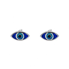Agálea | Aretes tipo Broquel de Plata ley .925 para Mujer | Diseño de Ojo con Opalo Azul