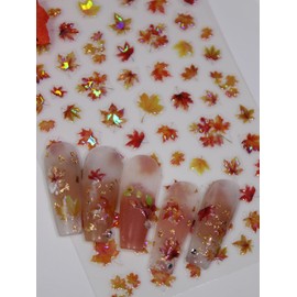 4 Sheets Fall Nail Art Stickers Colorful Gradient Maple Leaves Designs 3D Self-Adhesive Nail Decals Thanksgiving Day Nail Stickers Autumn Maple Leaf Nails Supplies for Women DIY Manicure Decor
