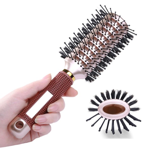 PERFEHAIR Oval Styling Vent Hair Brush for Blow Drying Double Sided Boar and Nylon Bristle Brush for Medium Short Length Hair