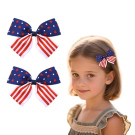 Patriotic Hair Bows for Girls American Flag Hair Clip for 4th of July Hair Accessories for Little Girls Independence Day Festive Hair Bows Barrettes for Long Short Hair, 2 PCS