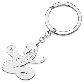 LONYOO Snake Keyring Stainless Steel Python Snake Gifts for Women Girls Handbag Car Keyring, Silver plated 081