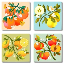 4 Pack Framed DIY Paint by Numbers Kit for Adults Beginner,Fruit Oil Painting Easy Paint by Number with Canvas,Acrylic Paint Kit Arts and Crafts for Adults for Decor 8x8inch