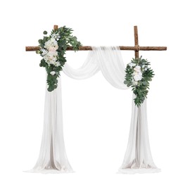VEVOR Artificial Wedding Arch Flowers Kit, White Wedding Arch Flowers with Drapes Kit (Pack of 4) - 2 Pcs Floral Arrangement, 2 Pcs Sheer Drapes, for Ceremony Bouquets Reception Backdrop Decoration