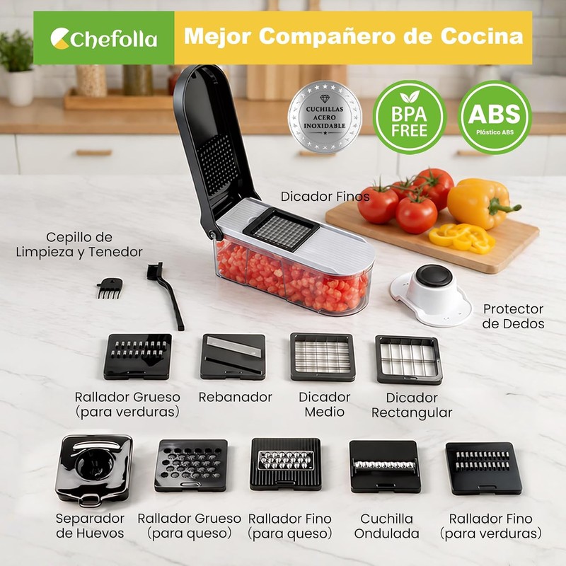 CHEFOLLA Cortador de Verduras, Picador de Verduras Multifunción 10 en