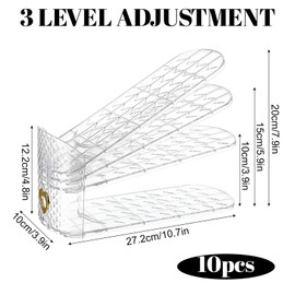 HOFURME 10 Pack Shoe Slots Organizer for Closet, Transparent PET Shoe Stackers for a Pair of Shoes, Adjustable Shoes Rack Holder with Double Layer Design(10.7" x 3.9" x 4.8")