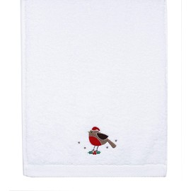 Peggy Wilkins Festive Robin Embroidered Christmas Hand Towel - 50cm x 70cm