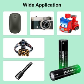 PAOWANG 18650 Rechargeable Battery 9900mAh Flat Top 3.7V Lithium Batteries for Headlamp Flashlight 6 Pack