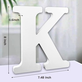 AOCEAN 8 Inch White Wood Letters, Unfinished Wooden Letters for Wall MAGA Decorative Standing Letters Slices Sign Board Decoration for Craft Home Party Projects (K)
