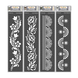 CrafTreat Reusable Flower Stencils 3x12 Inch 4 Pcs for Painting on Wood, Canvas, Paper, Floor and Wall - DIY Craft Stencils
