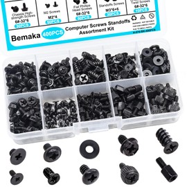 Bemaka 400PCS Computer Screws Assortment Kit, Motherboard Standoffs Screws PC Screws for Universal Motherboard, Laptop, SSD, Hard Drive, PC Case, PC Fan, for DIY PC Installation and Repair