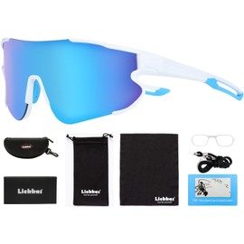 Liekkas Polarised Sports Sunglasses For Men Women Lightweight Running Cricket Cycling Glasses UV Protection White Blue