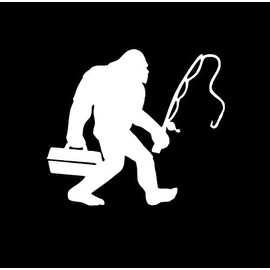 Bigfoot Fishing Sasquatch Funny MKR Decal Vinyl Sticker |Cars Trucks Vans Walls Laptop|White|5.5 x 4.8 in|MKR1693