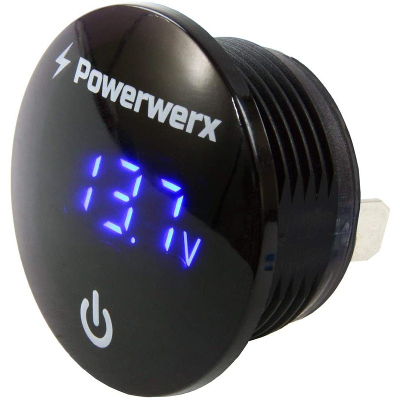 Powerwerx PanelDome-Blue Blue LED Volt Meter, Battery Percentage Display, Waterproof,
