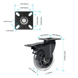Hirate 3" Plate Caster Set of 4 with Brake, Heavy Duty Top Plate Industrial Casters Safety Dual Locking Load 600lbs Swivel Casters for Cart