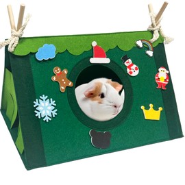 VERTUPET Guinea Pig Hideaway Nest Tent House with Reusable Felt Decorations, Christamas Rabbit Triangular Hideout Small Animal Bed for Chinchillas Hamster Ferrets Hedgehogs Bunny, Green