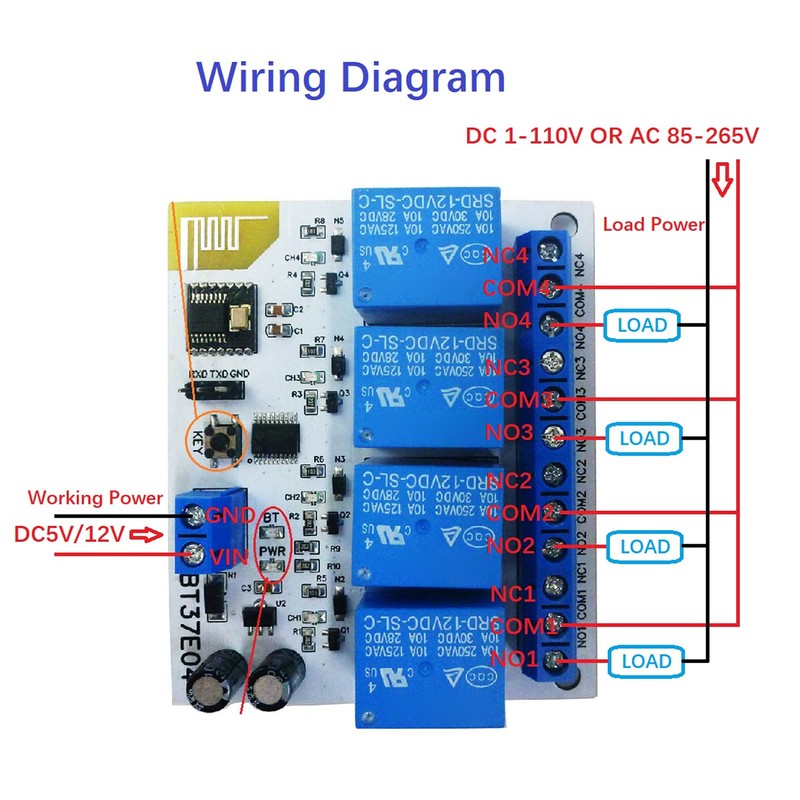 4 Channel Bluetooth Relay Control Module Anti Interference 2.4G RF