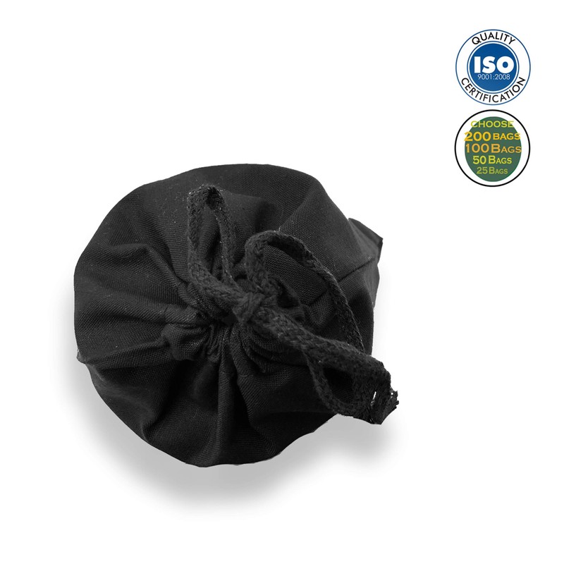 ecogreentextiles Cotton Drawstring Bags - Reusable Produce Bags Black (Pack