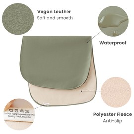 Konssy 2 Pack Faux Leather Baby Changing Mat 30"x17", Foldable and Wipeable Portable Changing Pad, Waterproof and Soft for Travel or Home Use (Fog Green,Beige)
