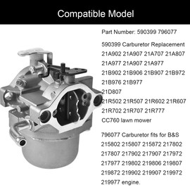 ZAMDOE 590399 796077 Carburettor Replacement for BS 215802 215807 215872 217802 217807 217902 217907 21A707 21R707 21R777 21A 907 2991A977 219802 Lawn Mower Engine Carburettor Kit with Gasket BK6E