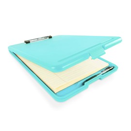 Slim Plastic Nursing RN Style Coaches Clipboard with Open Foldable Storage, Classroom Teacher College Size (9.5" x 13.5") (Turquoise)