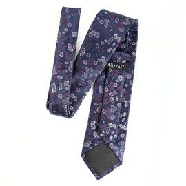 Alizeal Mens 3.15inches Flower Patterned Tie with Floral Printed Pocket Square, 109-navy/Purple, One Size