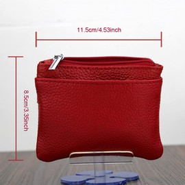 Small Cute Genuine Leather Wallet,Soft Mini Coin Purse with Key Ring Chain and Zipper Pocket For Coin, Credit Card, ID Card, Keys, Headset, Black,