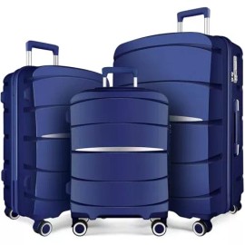AXIDOU PP2048 Luggage Sets with Spinner Wheels (20/24/28 Inch), Dark Blue