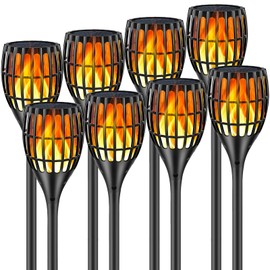 Ollivage Solar Torch Light with Flickering Flame, Solar Lights Outdoor Garden Waterproof Dancing Flames Light, Flickering Flames Garden Light, Landscape Decoration Pathway Patio Lights 43",8P