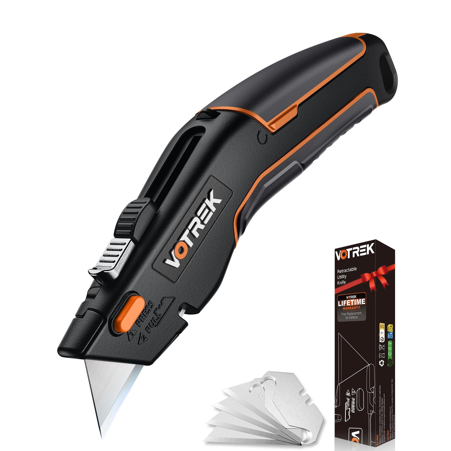 VOTREK Box Cutter Utility Knife, 2-in-1 Retractable Box Cutter, Safety ...