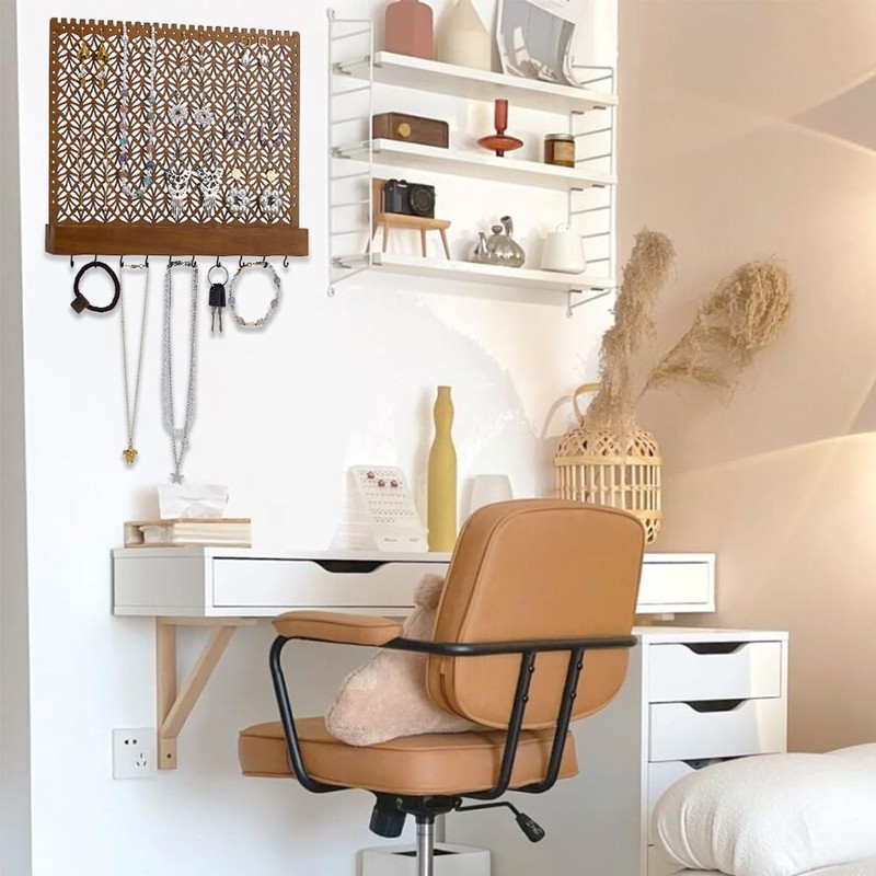FINGERINSPIRE Wood Wall-Mounted Jewelry Hanging Racks Saddle Brown Wall Mounted