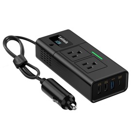 200W Car Power Inverter,2024 Latest Version Car Inverter 12v to 110v，Quick Charge PD 30W Type-C,QC3.0 USB-A,1.1A&2A USB-A, Overvoltage Protection, Key Switch, Voltage Display（Matte Black）